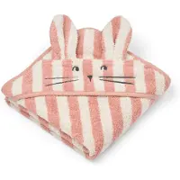 Liewood Albert håndklæde med hætte 70x70 cm Coral blush-creme de la creme stripe
