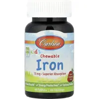 Carlson Labs Carlson, Børn, Søjle Jern, Naturlig Strawberry, 15 mg, 60 Tabletter
