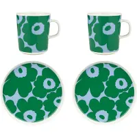 Marimekko Unikko morgenmadssæt White-green-light blue, 4 dele