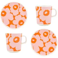 Marimekko Unikko morgenmadssæt White-pink-orange, 4 dele