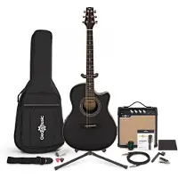 Gear4Music Roundback Elektro-akustisk Guitar Sort + Komplet Pakke