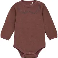 CeLaVi Body l/æ - Uld/Viskose - Marron m. Print - - 80 - Body L/Æ