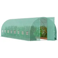 Vevor Drivhus med walk-in-tunnel, 27,4x9,5x7,4 ft Hoop House-drivhustunnel, plantedrivhus med galvaniseret stålramme, grøn PE-afdækning, svingdør og 16 rullevinduer til udendørs brug