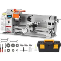 Vevor Mini Metal Drejebænk, 17,8 cm x 40,7 cm, 800W Præcisions Bordplade Metal Drejebænk, 150-2500 RPM Trinløs variabel hastighed, med 9,9 cm 3-kæbet Metal Chuck Værktøjskasse til Bearbejdning af Præc
