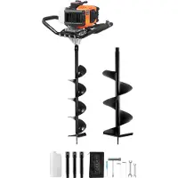 Vevor Stolpehulsgraver Benzindrevet, 52CC 1450W Jordbor, Benzinbor med 6” &amp; 10” Borehoveder og 3 Forlængerstænger, Stolpehegnsgrav til Landbrugshaveplanter, Orange+Sort