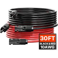 Vevor 9,14 m/30 fod forlængerkabel til solpanel, 6 mm²/10 AWG solcelleforlængerkabel med vandtætte hun- og hanstik, 6 mm² PV-kabel til solpaneler til hjemmet, skibe og campingvogne, 9,14 m/30 fod sort