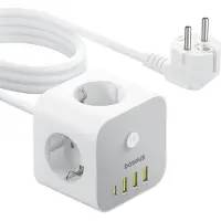 Baseus Kostka listwa zasilająca PowerCombo 7 w 1, 3 AC + 3 x USB-A + 1 x USB-C 20W 1,5 m - biała