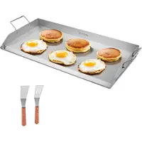 Vevor Rustfri Stål Stegeplade, 32x16 tommer Universal Flad Top Rektangulær Plade, Gasgrill Stegeplade til BBQ Grill, Teppanyaki, Bærbart Familie Køkkengrej med Håndtag, til Camping Tailgating Fest