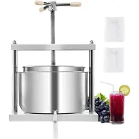 Vevor 3,17 gal/12 l frugtvinpresse, 2 tønder i rustfrit stål, manuel juicemaskine, cider-æble-druetinktur-honning-olivenoliepresse med trekantet håndtag til udendørs køkken
