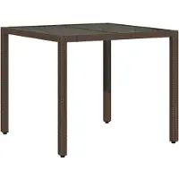 vidaXL havebord med glastop 90x90x75 cm polyrattan brun