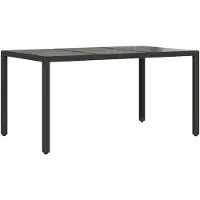 vidaXL havebord med glastop 150x90x75 cm polyrattan sort