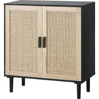 Vevor Rattanskab, Rattanopbevaringsskab med 2 magnetiske døre og justerbare hylder, Skænk til buffet, entré, stue eller køkken, sort