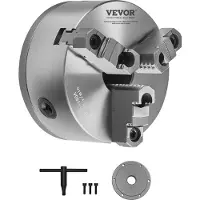Vevor 3-kæbet drejebænkpatron, 6 tommer (160 mm), selvcentrerende patron med 1 1/2 tomme-8 gevindskåret bagplade, 0,12-5,71 tommer (3-145 mm) spændeområde med T-nøgleskruer, HT300-materiale, til træ-m