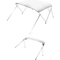 Vevor 3-bov biminitop til båd, 600D polyesterkaleche med aluminiumsramme, vandtæt og solskygget bådmarkisekaleche med opbevaringstaske, 2 støttestænger, 4 stropper, 72"L x (85"-90")B x 46"H, lysegrå