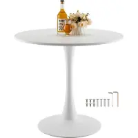 Vevor Rundt Spisebord, 89 cm Træbord til 2-4 Personer, Moderne Cirkelmøbler, Fritids Sofaborde til Kontor med Piedestalfod i Tulipan Design, Til Hjemmekøkken Stue, Hvid (Kun Bord)