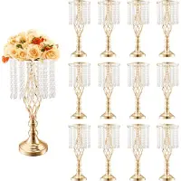 Vevor 12 stk. 49 cm/19,3” høj krystal bryllupsblomsterstander, metal bryllupsvase til midtpunkt, guld blomsterholdere blomsterdisplaystativ til borde bryllupsmiddagsfest, ceremoni fødselsdag begivenhe