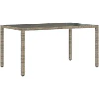 vidaXL havebord med glastop 150x90x75 cm polyrattan grå