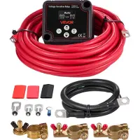 Vevor dobbelt batteriisolatorsæt, 12V 140 Amp 6M 6AWG, manuelt og automatisk VSR spændingsfølsomt relæ med voltmeter, LCD-skærm, smart batteriisolator, kompatibel med litiumbatterier, til UTV