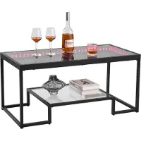 Vevor sofabord, moderne sofabord i hærdet glas med belysning, 2-lags rektangulært glascenterbord med åben opbevaring, minimalistisk metal accentbord til stue, kontor, nem montering