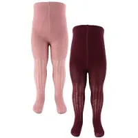 Minymo Strømpebukser - Uld - Rib - 2-Pak - Burnished Lilac - - 92/98 - Strømpebukser
