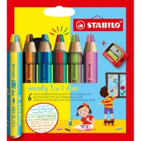 Stabilo Woody DUO 2-farvet farveblyant 3i1 - med 6 stk. i etui inkl. spidser