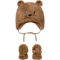Name it Sæt - Hue/Luffer - Teddy - NbnMatuta - Toasted Coconut - - 34-39 cm - Hue