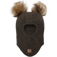 Mikk-Line Elefanthue - Uld - 1-lags - Dark Brown Melange m. Kvas - - 74/80 - Elefanthue - Enkelt