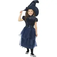 Smiffys Udklædning - Deluxe Midnight Witch - Blå - - 4-6 år (104-116) - Udklædning