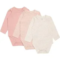 Hust and Claire Body l/æ - Blue - 3-Pak - Rosa/Hvid - - 74 - Body L/Æ