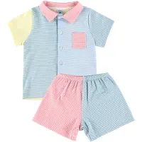 Petit Bateau Nattøj - Marshmallow/Multifarvet m. Striber - - 12 år (152) - Nattøj 2-delt