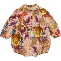 Christina Rohde Body l/æ - Støvet Rosa m. Blomster - - 1 år (80) - Body L/Æ