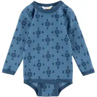 Joha Body l/æ - Uld/Bomuld - Blå m. Snefnug - - 70 - Body L/Æ