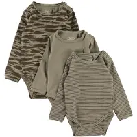 Sofie Schnoor Body l/æ - 3-pak - Dusty Green - - 68 - Body L/Æ