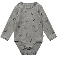 Sofie Schnoor Body l/æ - Grey Melange m. Print - - 62 - Body L/Æ