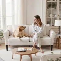 Vevor Loveseat Sofa, 176 cm Lille Sofa til Stuen, Fløjlsstof 2-personers Sofa med Slyngede Fjedre, Bløde Hynder og Robust Stel, Komfortabel Loveseat til Soveværelse, Kontor eller Lejlighed, Hvid
