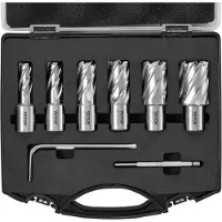 Vevor ringformet skæresæt, 6 stk Weldon Shank Mag-bor, 1" skæredybde, 1/2" til 1-1/16" skærediameter, M2AL højhastighedsstål, med pilotstift og bærbar kasse, til brug med magnetiske bor