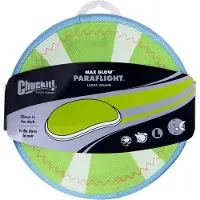 Chuckit! Max Glow Paraflight Flying Disc Dog Toy - Water Floating Flyer - Holdbar nylonkonstruktion med bl?de gummi kanter - til mellemstore og s