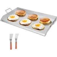 Vevor Rustfri Stål Stegeplade, 36x22 tommer Universal Flad Top Rektangulær Plade, Gas Grill Stegeplade til BBQ Grill, Teppanyaki, Bærbart Familie Køkkengrej med Håndtag, til Camping Tailgating Fest