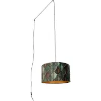 QAZQA Pendant Lamp Black with Plug and Leaf Shade with Gold Interior 35cm - Cavalux
