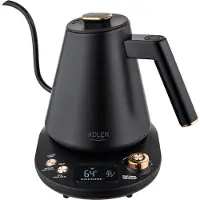 Adler AD 1349, 1 L, 1100 W, Sort, Guld, Justerbar termostat, Vandmåler, Ledningsfri