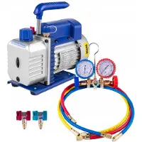 Vevor 3CFM 1/4HK Kølemiddelvakuumpumpesæt, 85 L/min Kølemiddelstyrede værktøjer HVAC Enkelttrins AC-vakuumpumpe A/C Manifoldmålersæt Kølemiddel (3CFM 1/4HK)