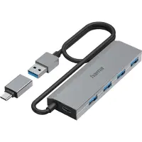 Hama Essential Line - Hub - incl. USB-C adapter and power supply - 4 x USB 3.2 Gen 1 - desktop