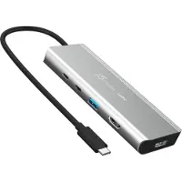 J5CREATE JCD401-N USB4 dobbelt 4K hub med flere porte, Ledningsført, USB 3.2 Gen 2 (3.1 Gen 2) Type-C, 85 W, Sølv, 10 Gbit/sek., 4K Ultra HD