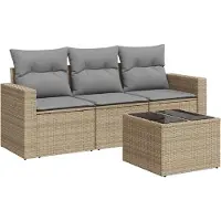 vidaXL Sofasæt Til Haven 3 Dele Med Hynder Polyrattan - beige og grå / Med bord
