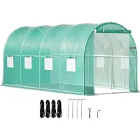 Vevor Drivhus med indbygget tunnel, 4,5 x 2 x 2 m / 15 x 7 x 7 ft transportabelt plantedrivhus med galvaniserede stålbøjler, 1 topbjælke, 2 diagonale stænger, 2 lynlåsdøre og 8 rullevinduer, grøn