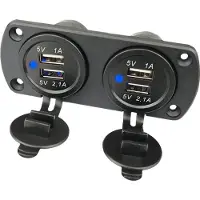 INF Dobbelt USB-biloplader med blåt lys (panel med 2 stikkontakter)