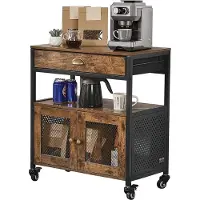Vevor Kaffebarskab, 61 x 34 x 70 cm Landlig kaffebarskab med 4-lags opbevaring, Flytbart kaffebarbord med hjul og netdør, Skænk til køkken, entré