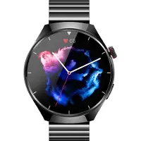 INF SmartWatch, Bluetooth-opkald og puls, blodtryk og ilt i blodet Black + Black Steel
