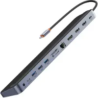 Baseus WKSX030213, USB 3.2 Gen 1 (3.1 Gen 1) Type-C, HDMI, RJ-45, DisplayPort, USB 3.0, 3.5mm, USB Type-C, 5000 Mbit/s, Sort