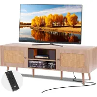 Vevor Rattan TV Stand til 65" TV Boho TV Stand med Indbygget Fatning Eg